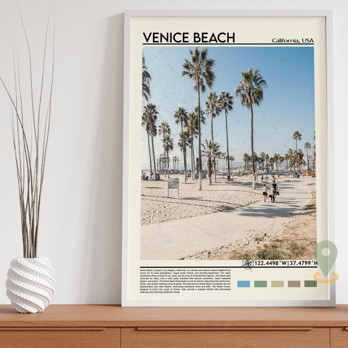 Venice Beach California Palm Trees Boardwalk Sand Travel Poster - Image 5