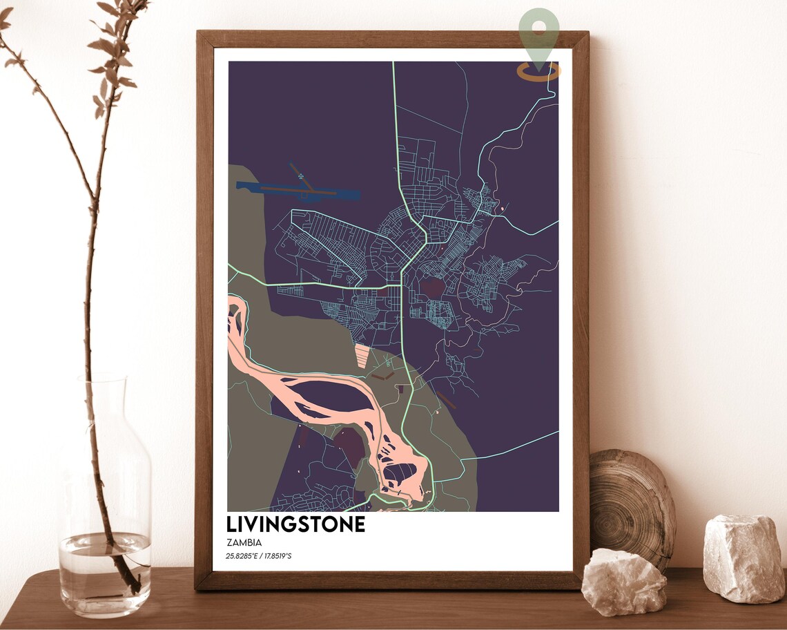 Livingstone Zambia City Street Map Dark Teal Modern African Art Poster - Image 3