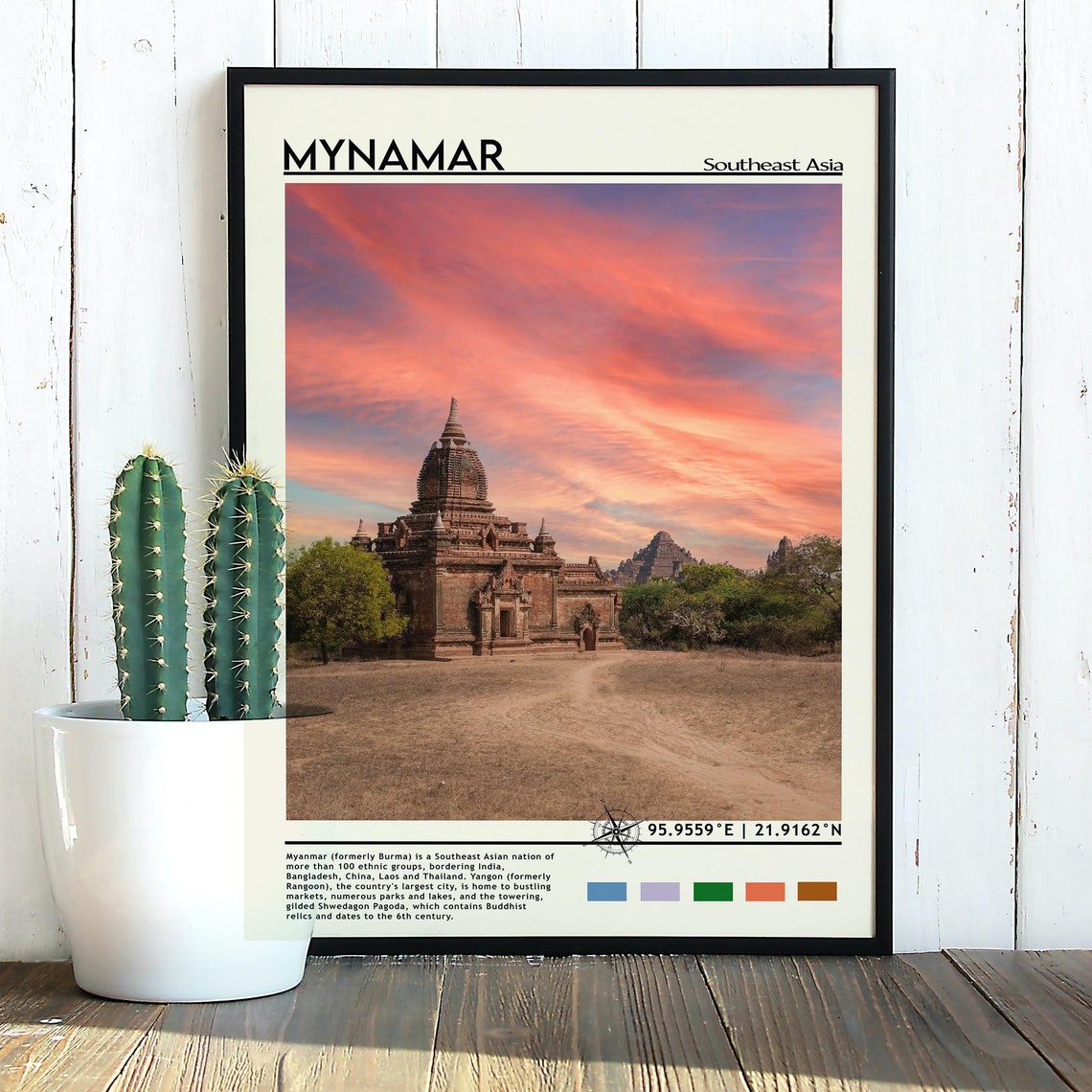 Myanmar Southeast Asia Ancient Bagan Temple Sunset Travel Poster - Image 5