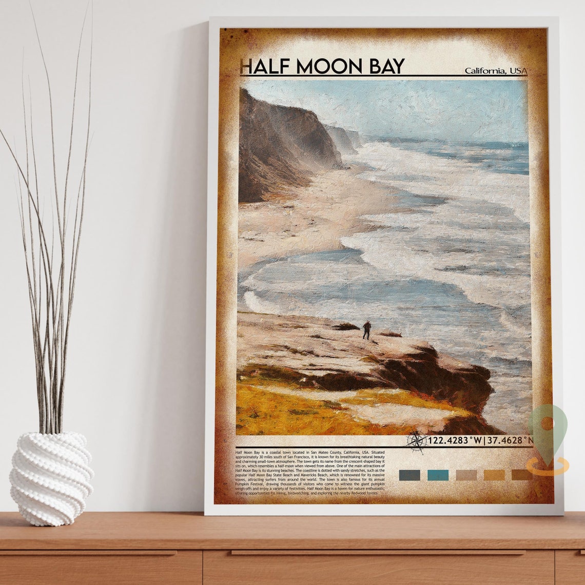 Half Moon Bay California Cliffs Surf Coastline View Travel Poster - Image 4