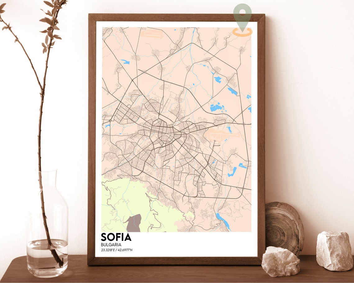 Sofia Bulgaria Midnight Navy Pink Street Map Minimalist City Poster - Image 4