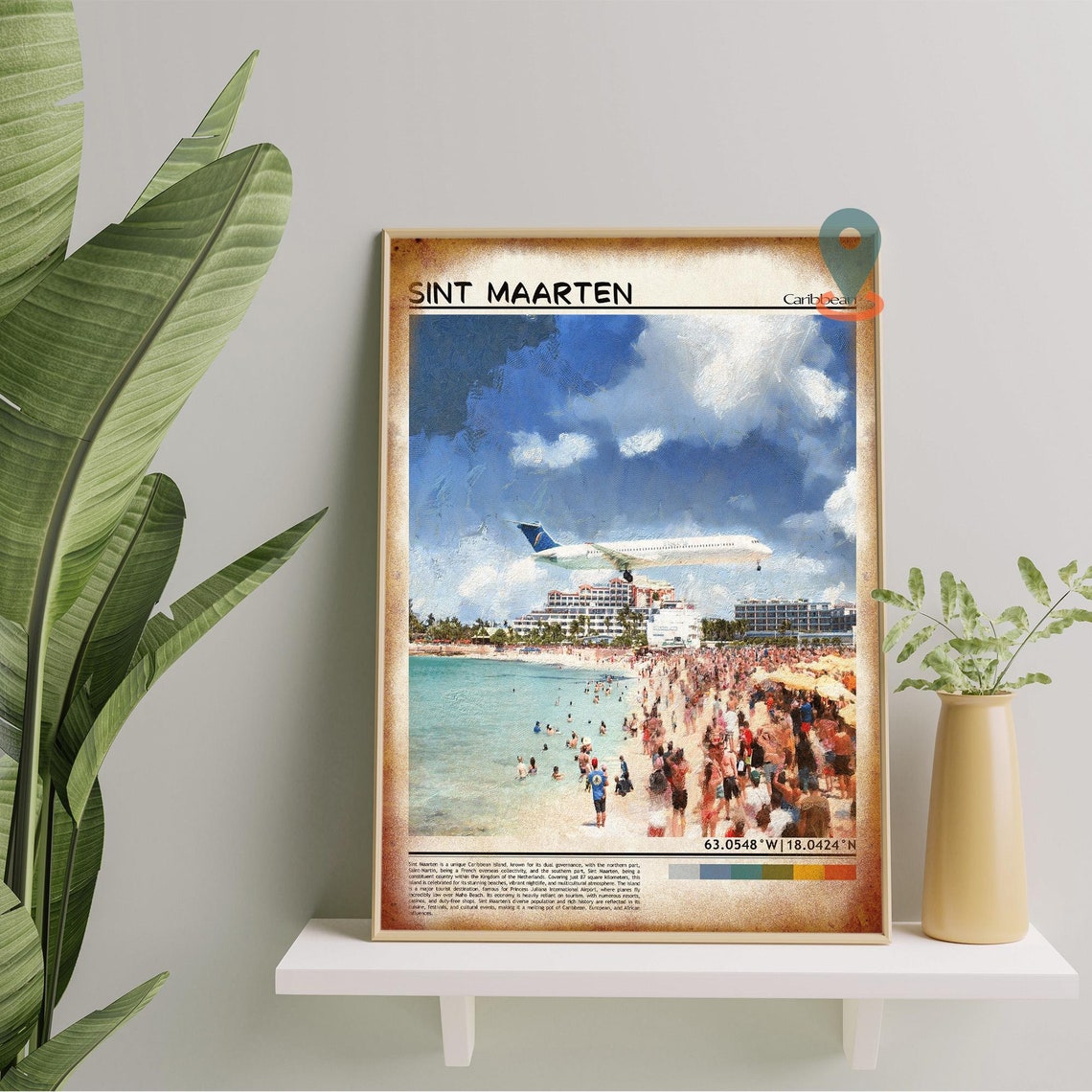 Sint Maarten Caribbean Plane Over Beach Painting Travel Poster - Image 5