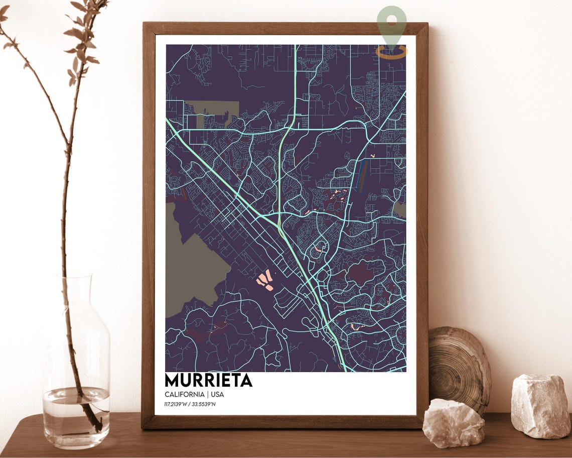 Murrieta California Bold Crimson Red Modern City Map Art Poster - Image 3