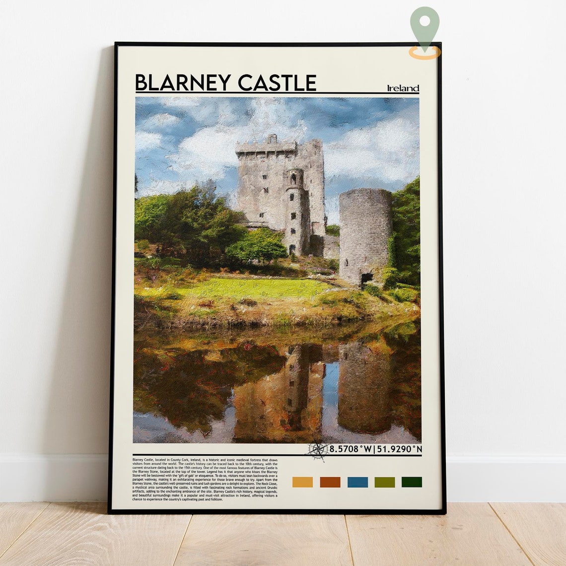 Blarney Castle Ireland Medieval Tower Lake Reflection Travel Poster - Image 2