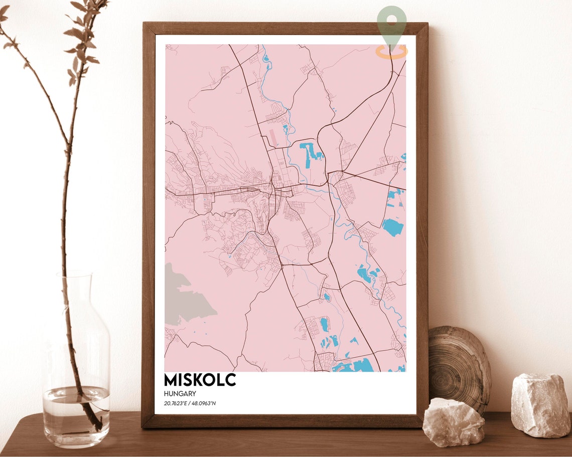 Miskolc Hungary Deep Red Street Map Bold Modern Art Decor Poster - Image 4