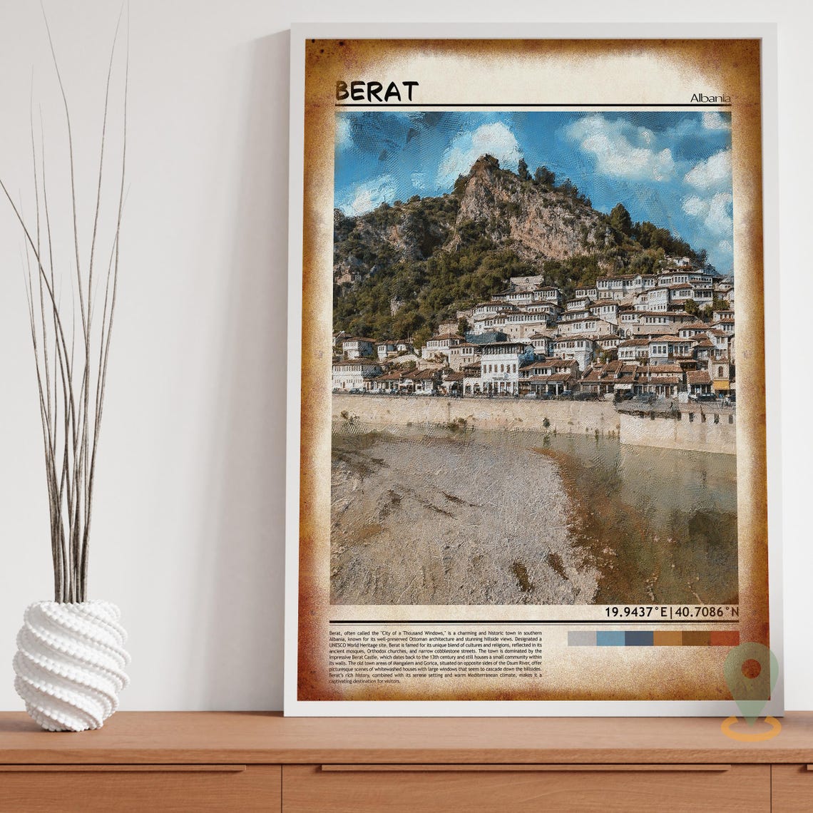 Berat Albania City of a Thousand Windows Hillside Travel Poster - Image 3