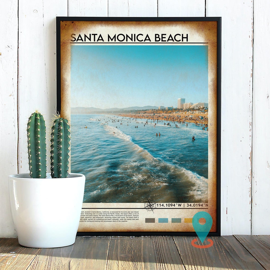 Santa Monica Beach California Waves Crowded Summer Travel Poster - Image 2
