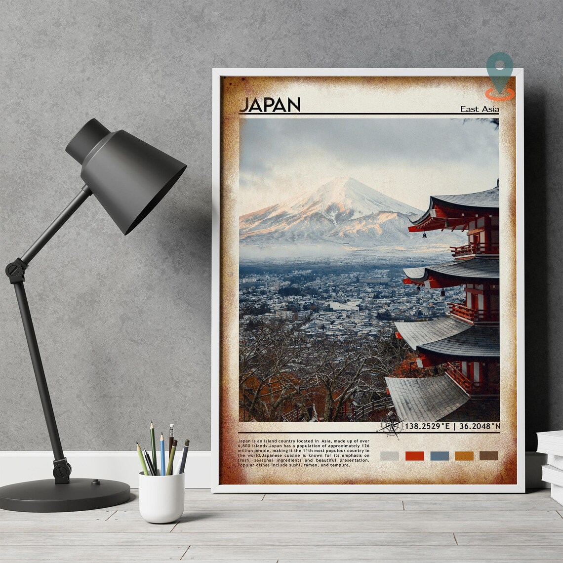 Mount Fuji Japan Snowcapped Peak Red Pagoda City View Travel Poster - Image 3