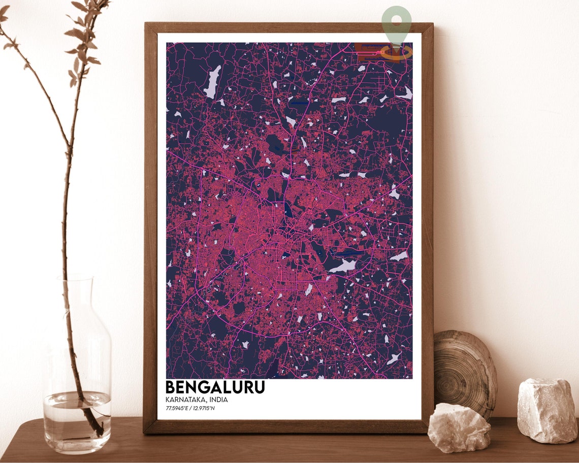 Bengaluru Karnataka India Midnight Blue City Map Decor Poster - Image 2