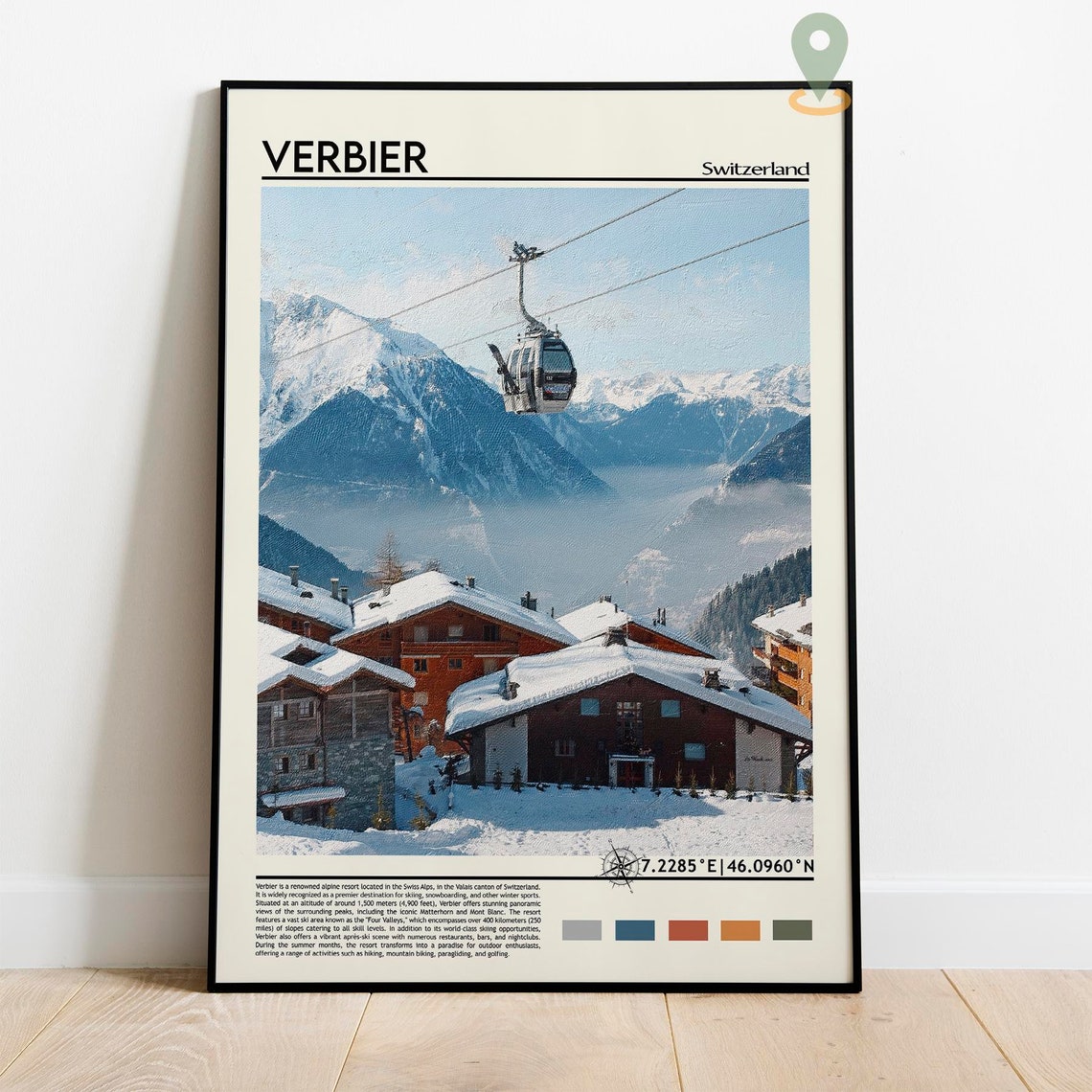 Verbier Switzerland Alpine Gondola Snowy Village Ski Resort Poster - Image 2