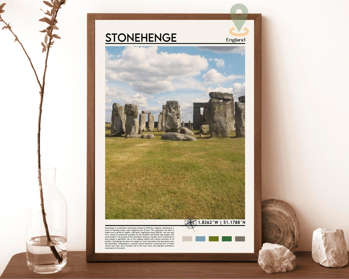 Stonehenge England Prehistoric Monument Green Fields Travel Poster