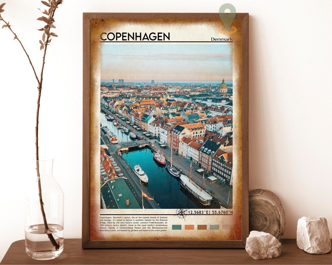Copenhagen Denmark Nyhavn Harbor Aerial City View Europe Travel Poster - Image 6