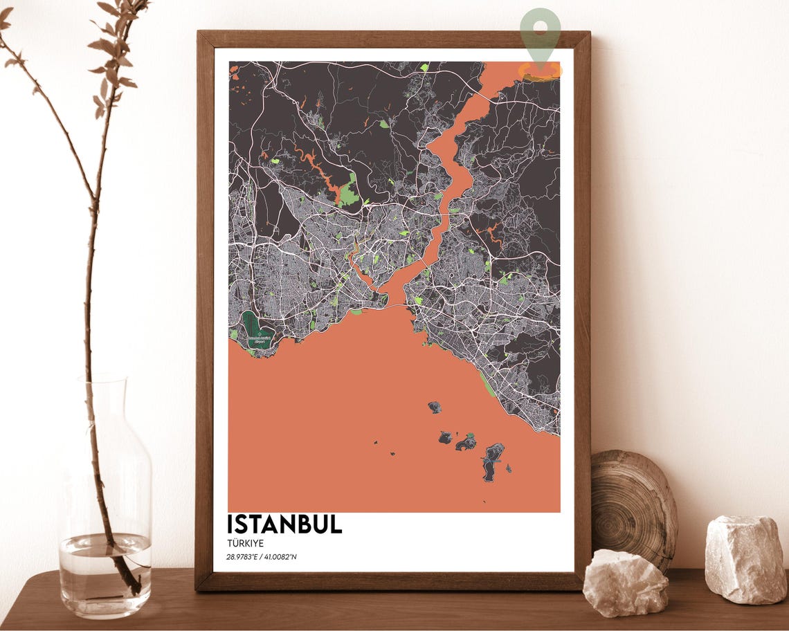 Istanbul Turkiye Bosphorus Strait Rose Minimalist City Map Poster - Image 5