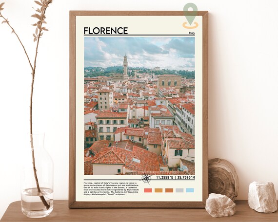Florence Italy Red Rooftops Terracotta Panorama Vintage Travel Poster