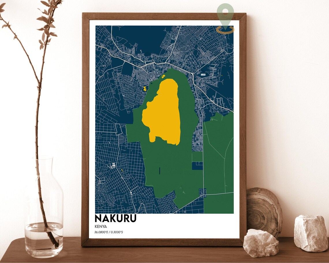 Nakuru Kenya Striking Turquoise Lake Modern City Map Art Poster - Image 6