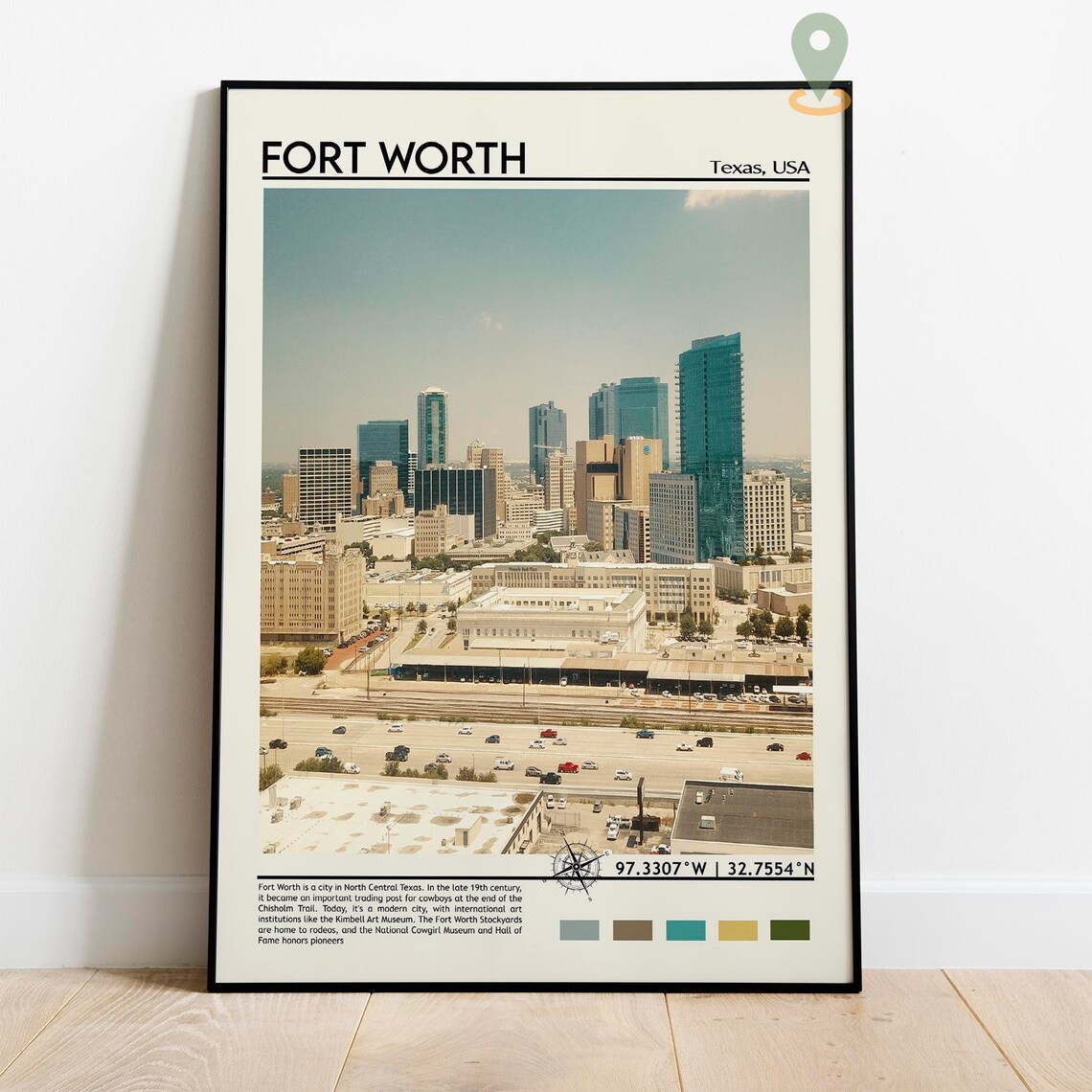 Fort Worth Texas Downtown Skyline Modern Cityscape Travel Poster - Image 2