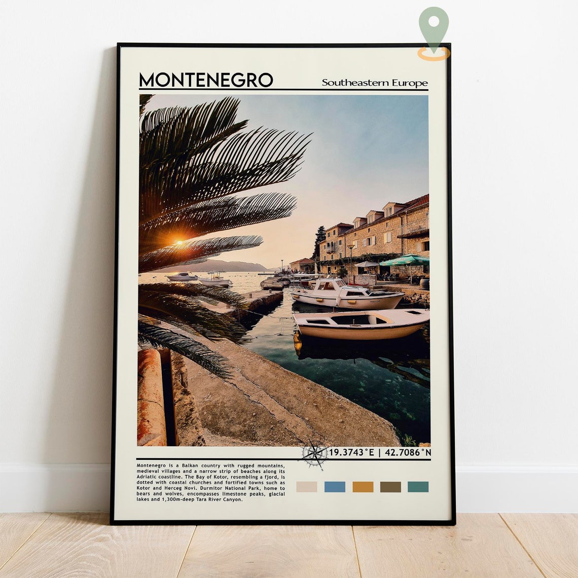 Montenegro Southeastern Europe Coastal Harbor Sunset Travel Poster - Image 2