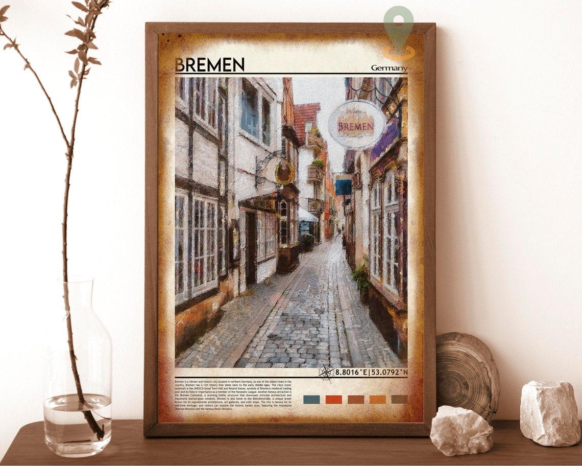 Bremen Germany Historic Cobblestone Old Town Street Travel Poster - Image 6