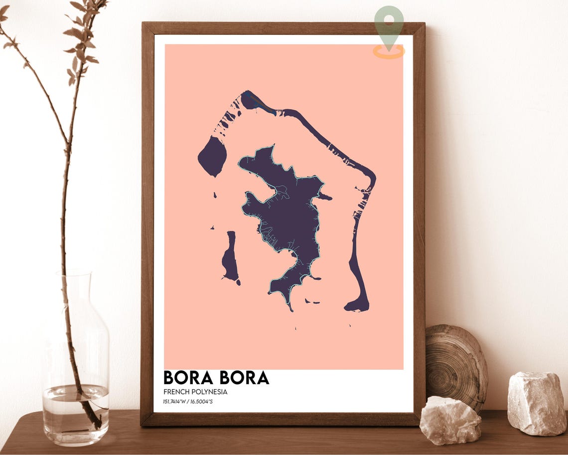 Bora Bora French Polynesia Bold Turquoise Island Map Art Poster - Image 3