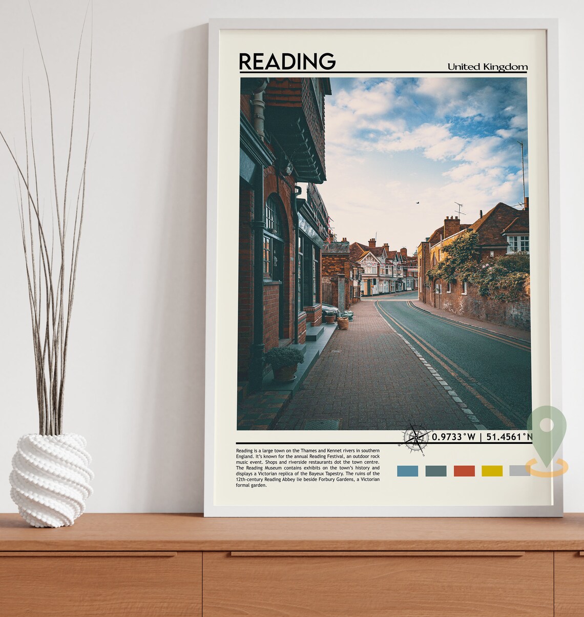 Reading United Kingdom Charming Brick Town Street Scene Travel Poster - Image 3