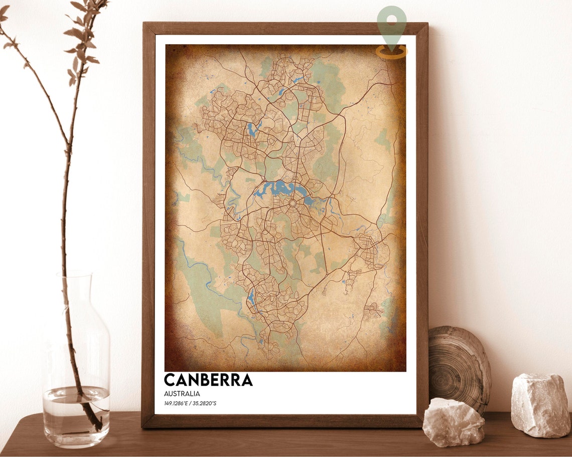 Canberra Australia City Map Poster Modern Navy Green Artwork - Image 2