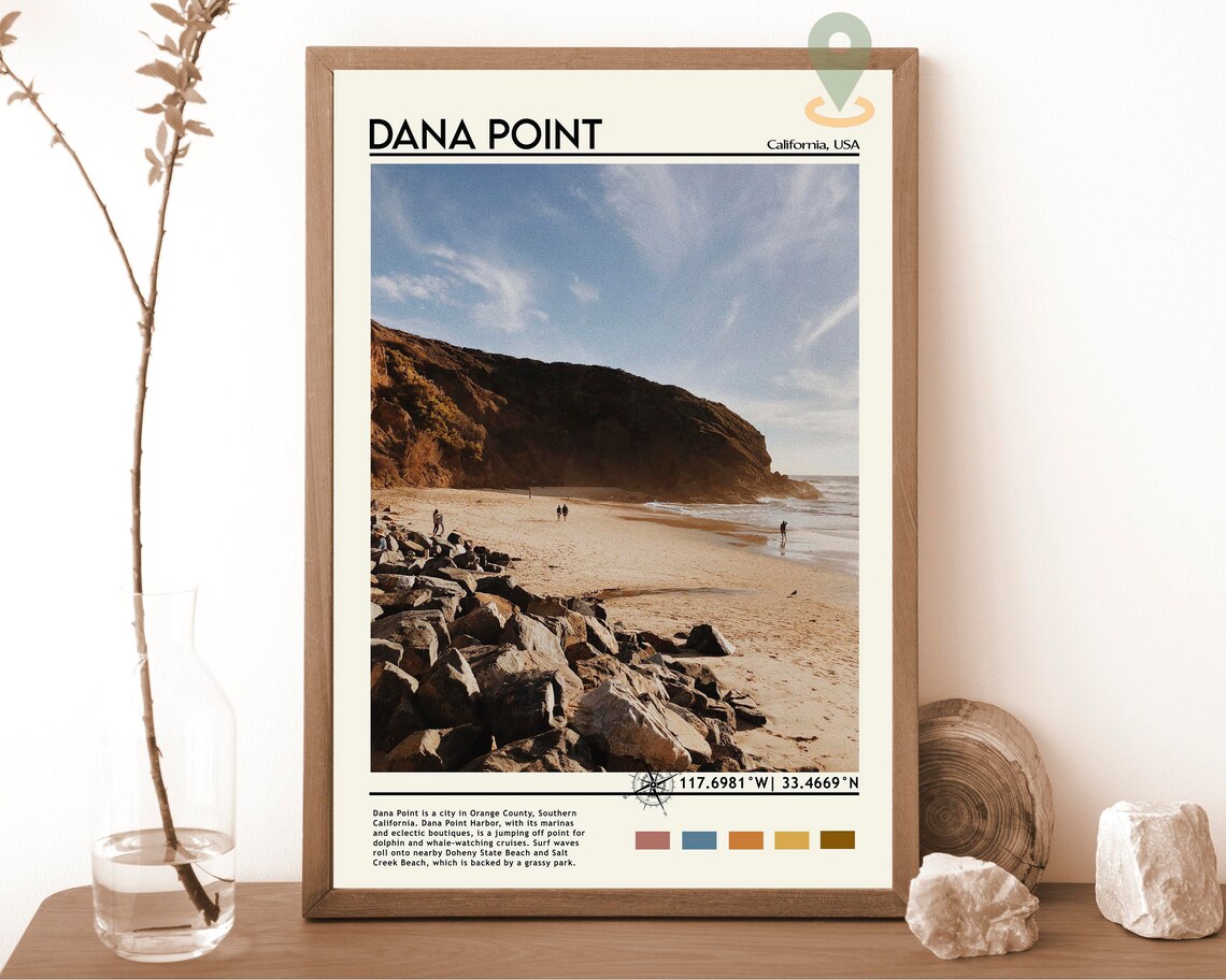 Dana Point California Beach Rocky Shore Coastal Travel Art Poster