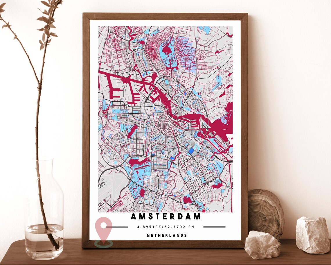 Amsterdam The Netherlands black and white Street Map Coordinates Poster - Image 4