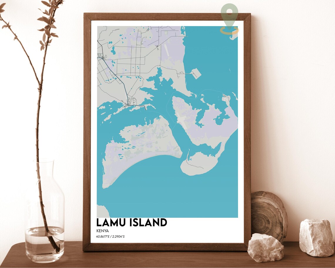 Lamu Island Kenya Swahili Coast Teal Ocean Island Map Poster - Image 5