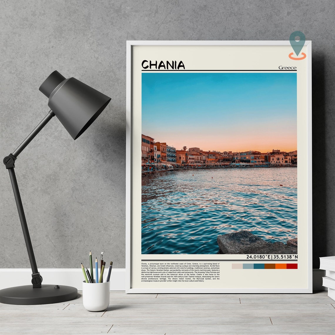Chania Crete Greece Sunset Harbor Waterfront Old Town Poster - Image 4