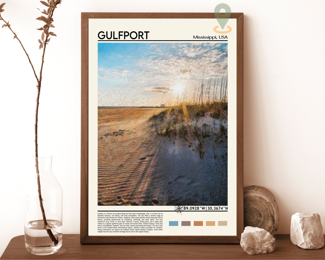Gulfport Mississippi Gulf Coast Beach Sunset Dunes Travel Poster
