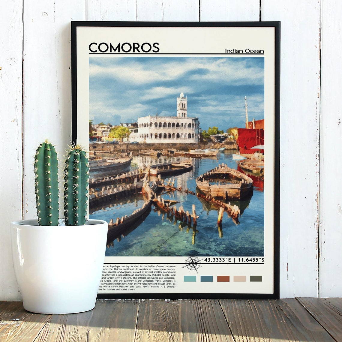 Comoros Indian Ocean Harbor Boats Historic White City Travel Poster - Image 3