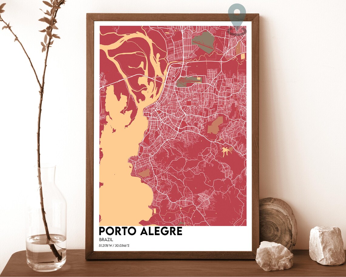 Porto Alegre Brazil Cream Burgundy City Map Home Decor Poster Art - Image 4