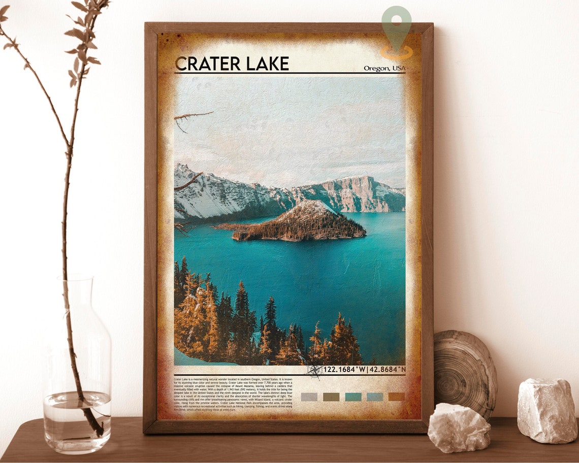 Crater Lake Oregon Wizard Island Deep Blue Water Travel Poster - Image 6