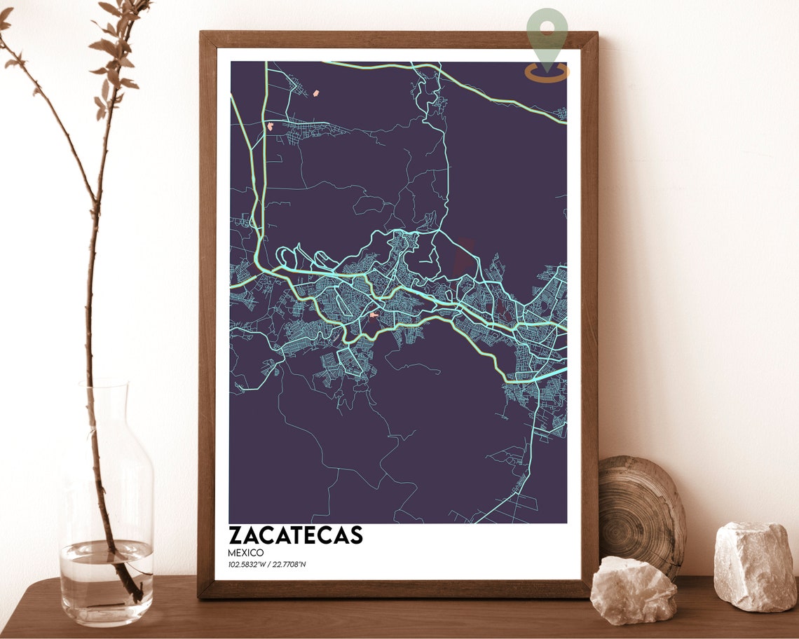 Zacatecas Mexico Bold Midnight Black Modern City Map Art Poster - Image 5
