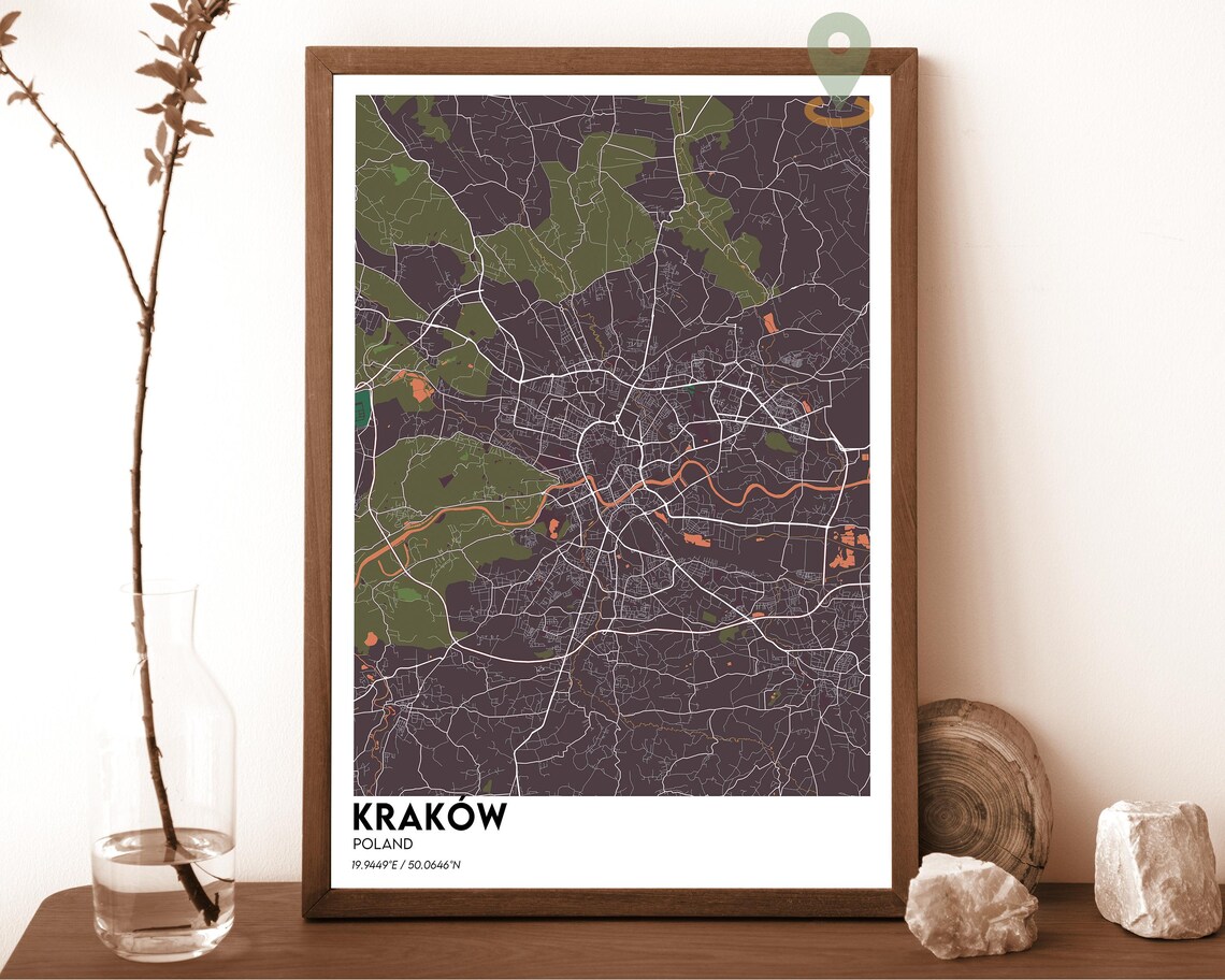 Krakow Poland Soft Blue Modern Minimalist City Street Map Wall Art - Image 5