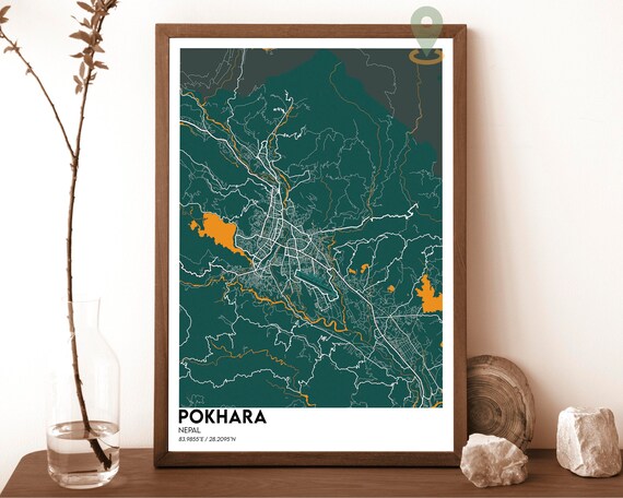 Pokhara Nepal Emerald Green Himalayan City Map Design Poster