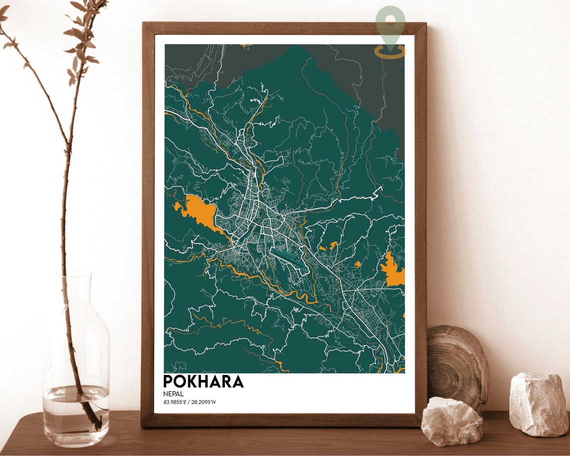 Pokhara Nepal Emerald Green Himalayan City Map Design Poster