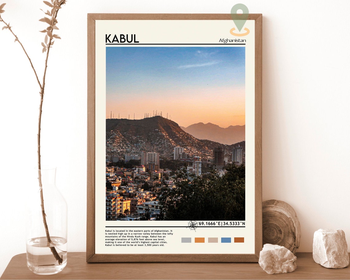Kabul Afghanistan Sunset Cityscape Mountains Urban Travel Print