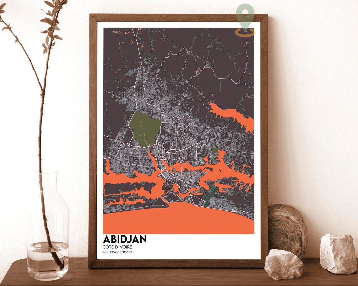 Abidjan Ivory Coast Modern City Map Poster Navy Gold Style Art - Image 5