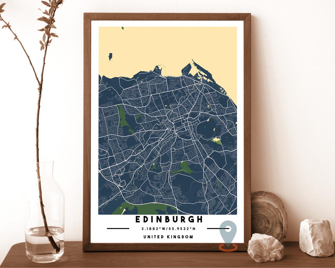 Edinburgh United Kingdom Teal Charcoal City Map Coordinates Poster - Image 2