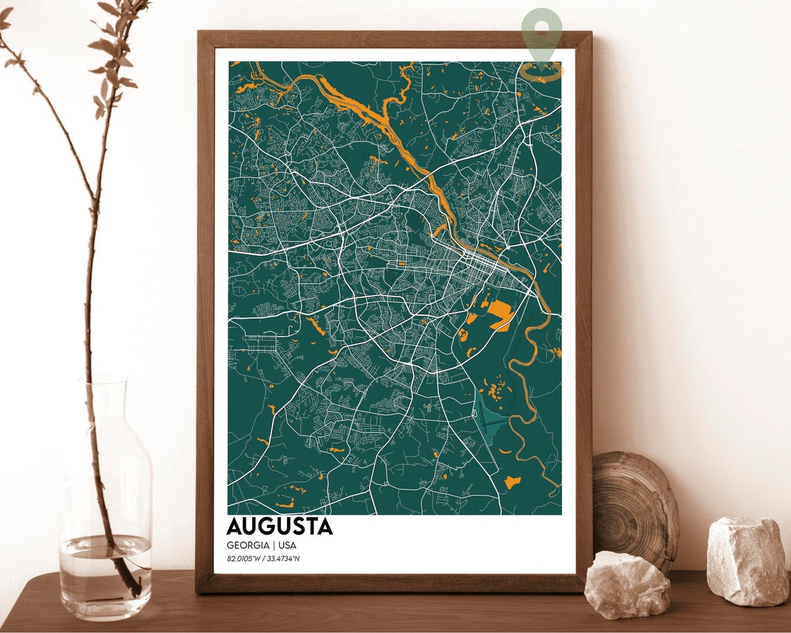 Augusta Georgia USA Navy Gold Southern Modern City Map Poster - Image 3