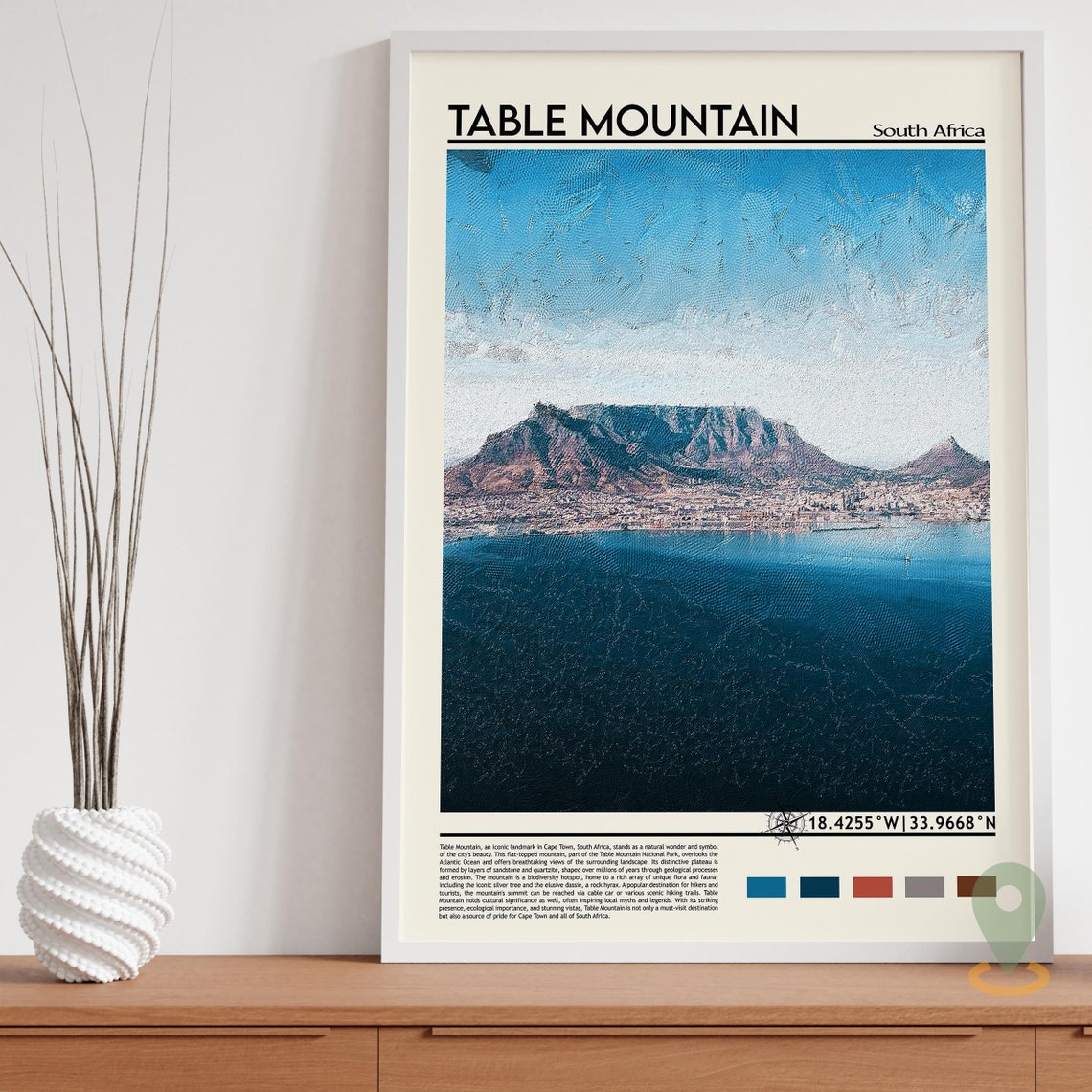 Table Mountain South Africa Cape Town Bay Painterly Landscape Poster - Image 5