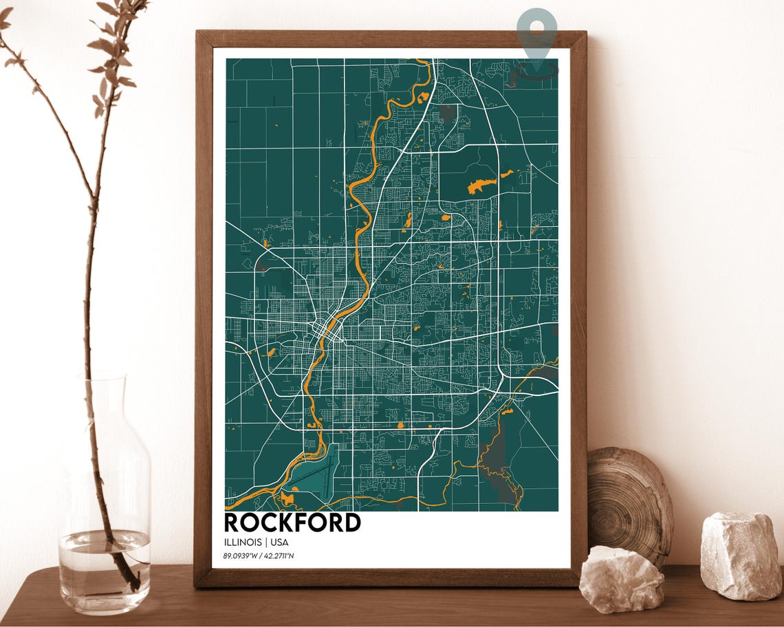 Rockford Illinois Dark Charcoal Street Grid Map Home Decor Poster - Image 5