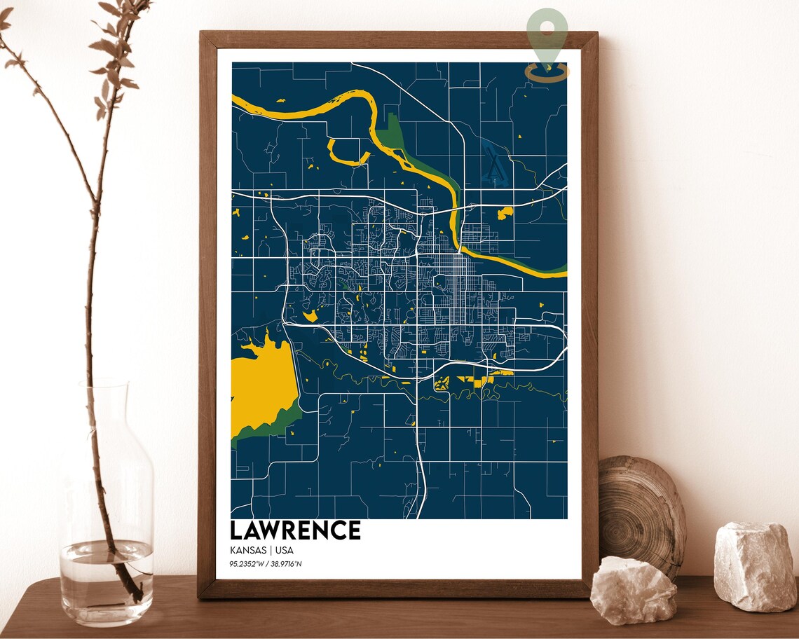 Lawrence Kansas City Map Dark Modern Minimalist Street Poster - Image 5