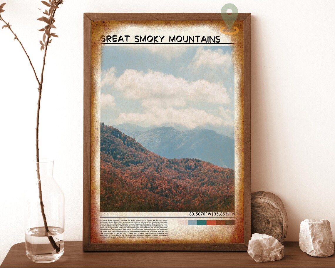 Great Smoky Mountains USA Autumn Misty Blue Ridge Scenic Poster - Image 6