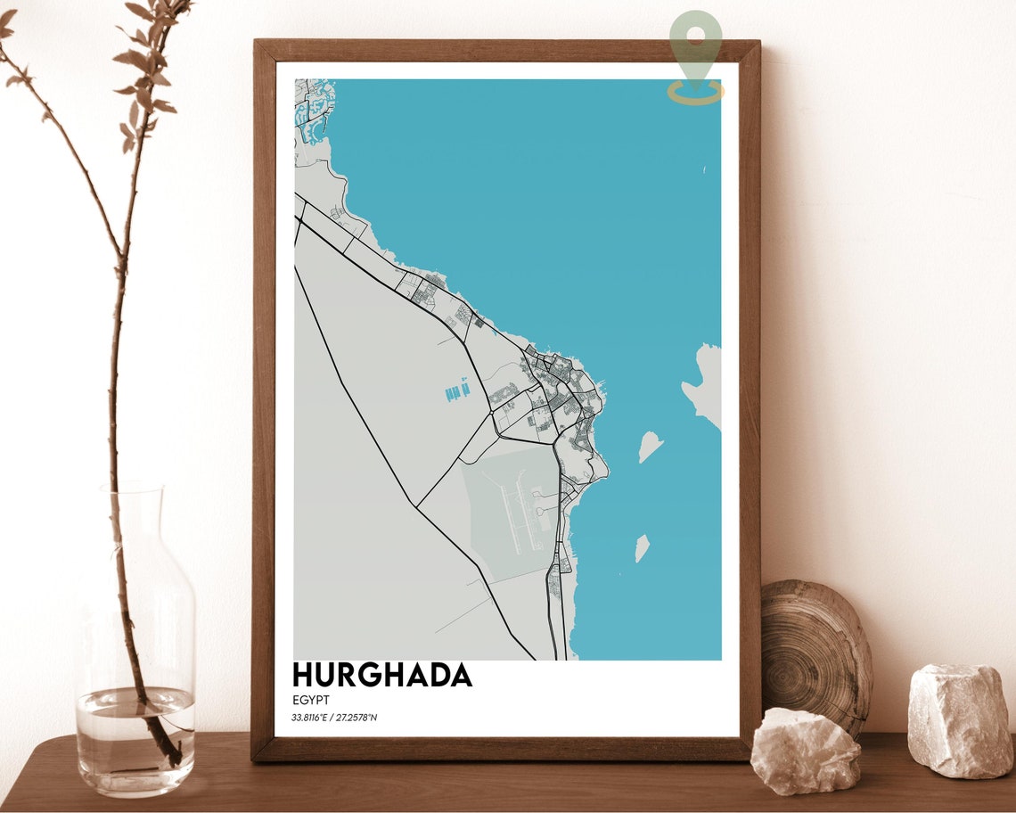 Hurghada Egypt Red Sea Modern City Map Navy Aqua Minimalist Poster - Image 2