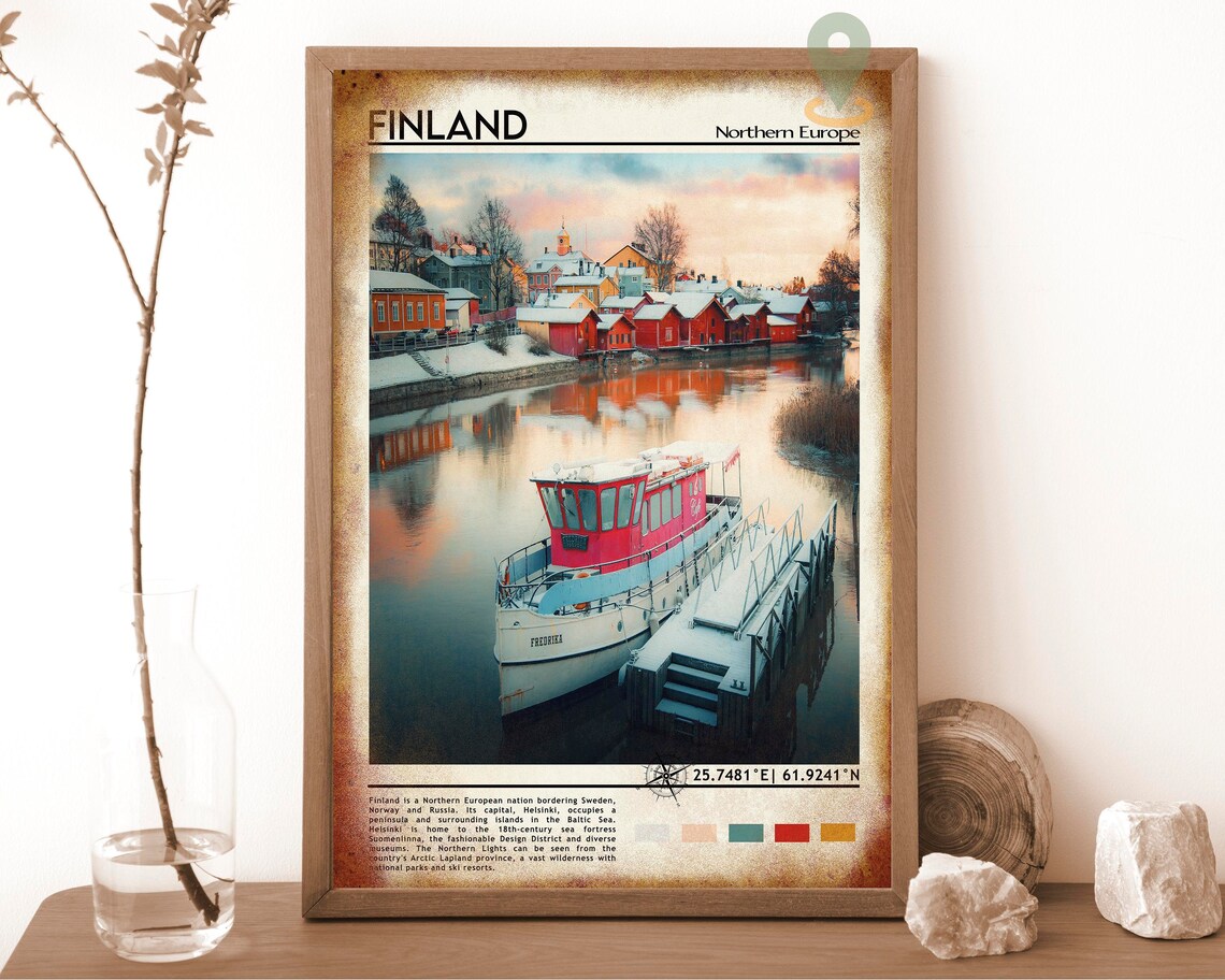 Finland Northern Europe Snowy Harbor Winter Twilight Scene Poster - Image 6