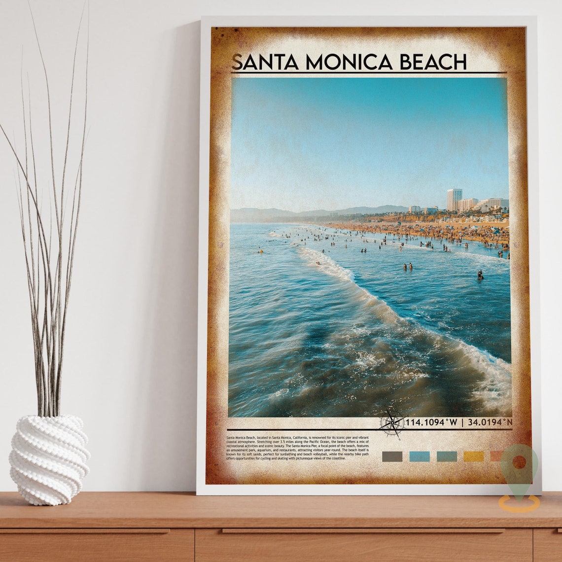 Santa Monica Beach California Waves Crowded Summer Travel Poster - Image 3