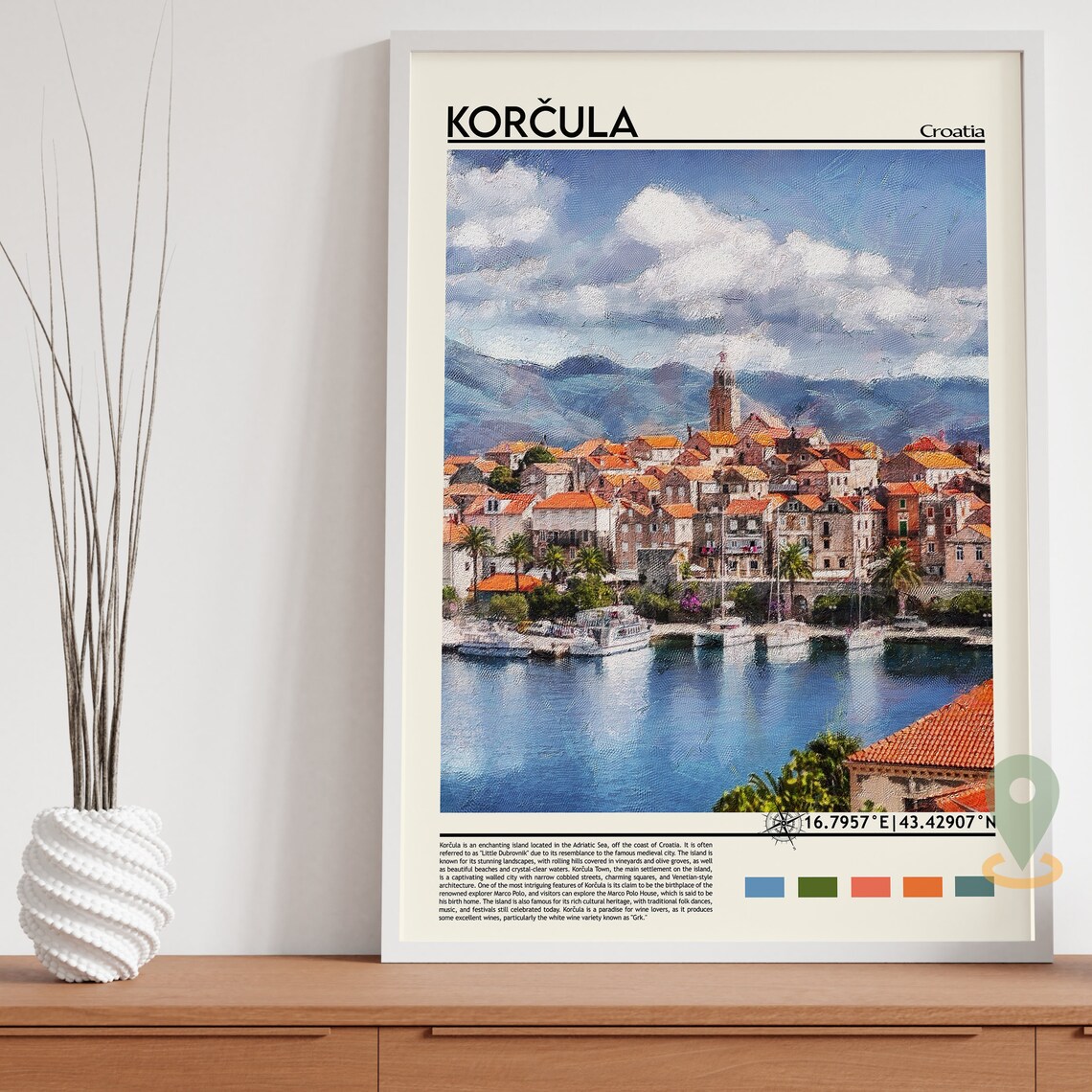 Korcula Croatia Old Town Waterfront Painting Travel Poster Home Decor - Image 5