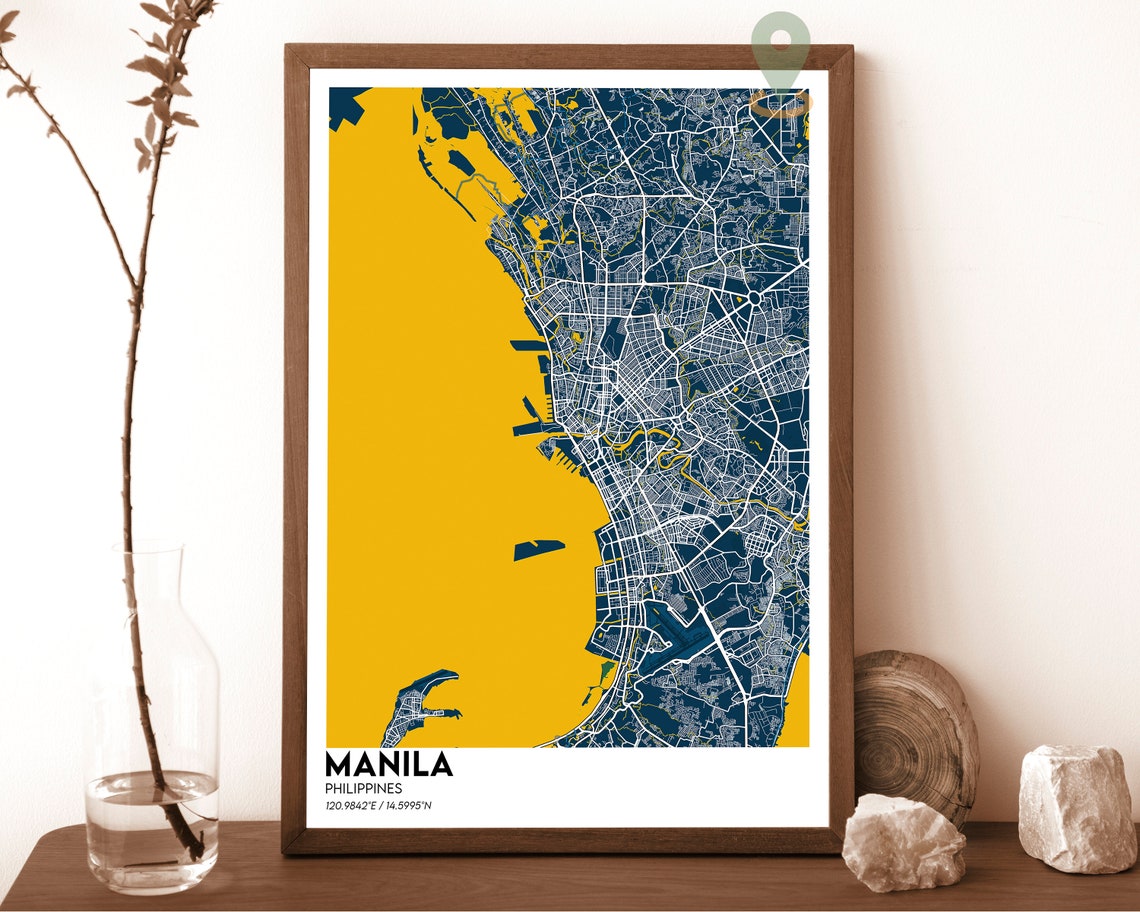 Manila Philippines City Street Map Cyan Bold Modern Art Poster - Image 2